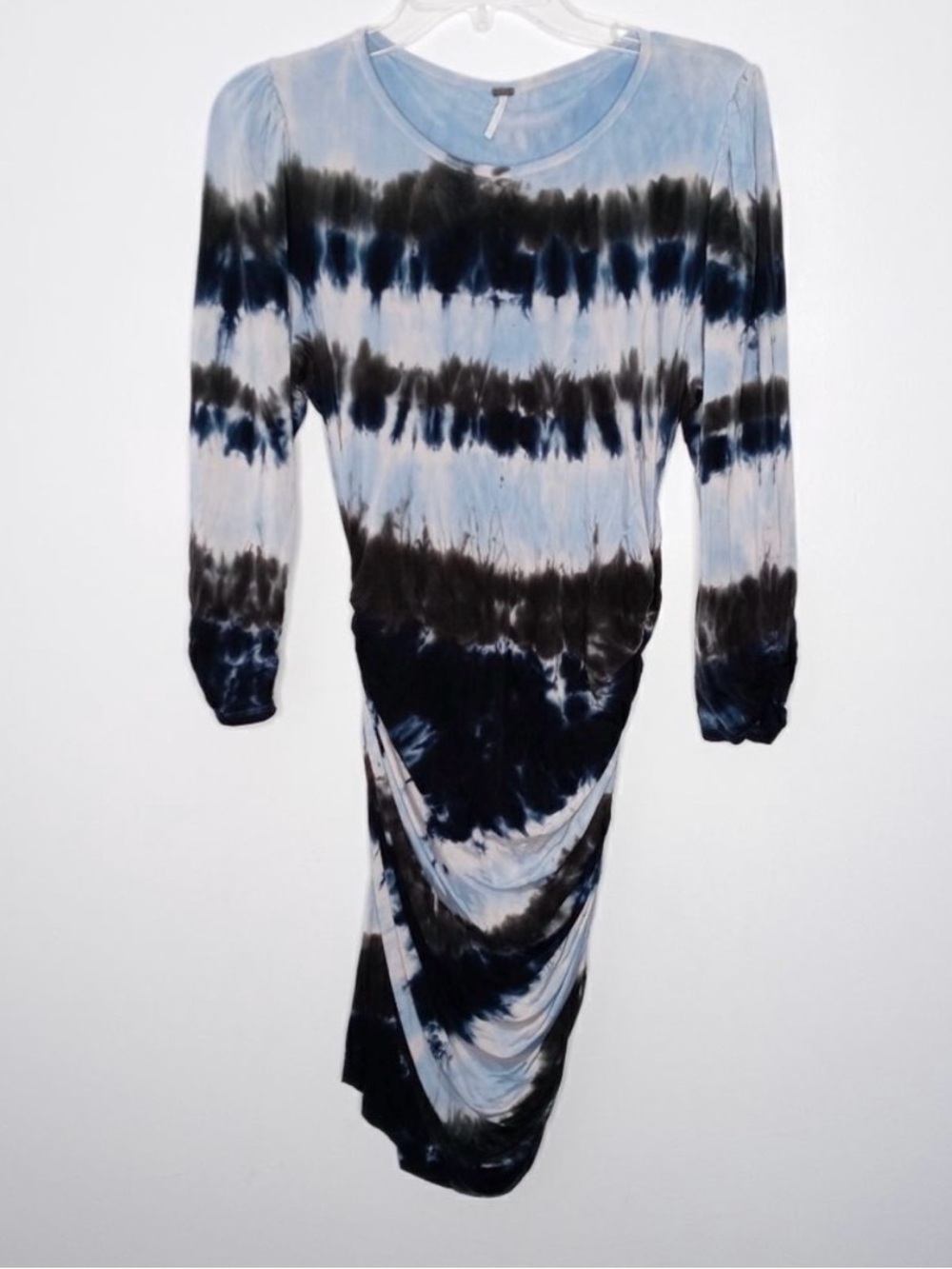 Young Fabulous & Broke Acadia Ruched Tie Dye Cupro Mini Dress 3/4 Sleeves L